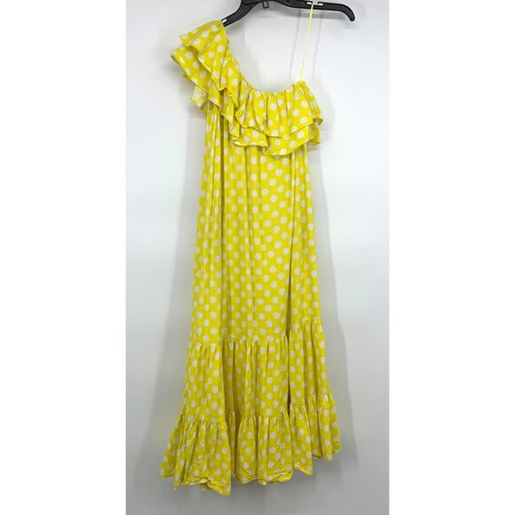 Lisa Marie Fernandez Dress Maxi Yellow Polka Dot One Shoulder Ruffle - Picture 7 of 10